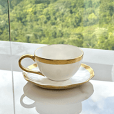 Xícara de Chá em Porcelana Dubai Branco e Dourado 200ml - Ela Decora